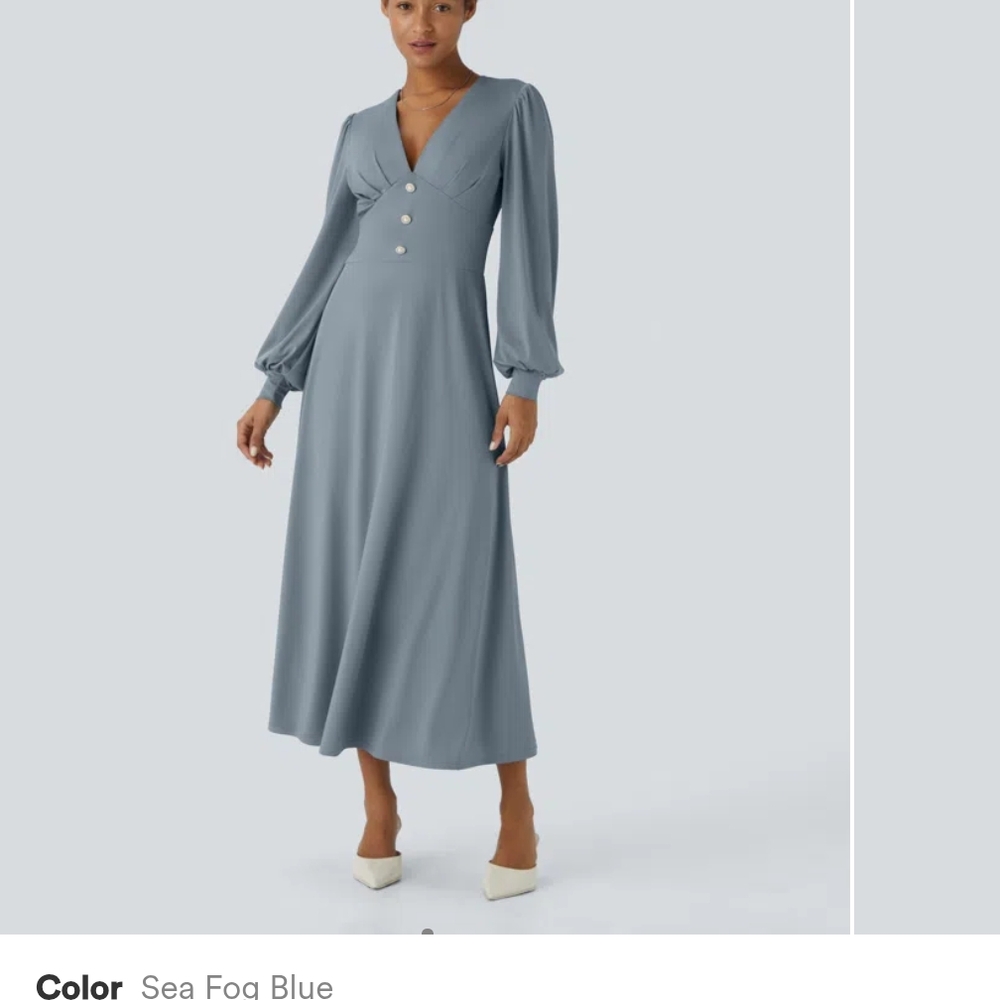 HALARA Sea Fog Blue Long Sleeve Dress